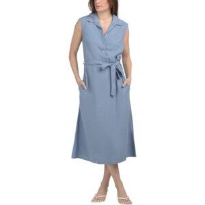 MAGARI Made In Italy Linen Blend Sleeveless Shirt Dress